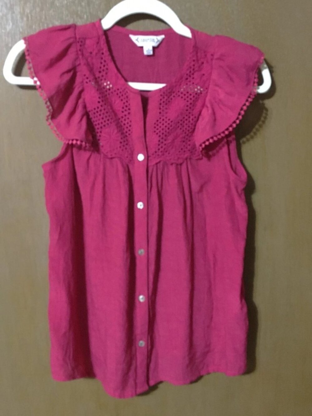 Nanette Lepore Fuchsia Pink Eyelet Flutter Sleeve Starburst Detail Blouse-S